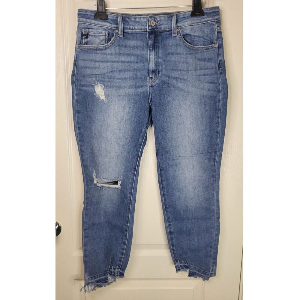 KanCan High Rise Distressed Fray Hem Crop Jeans 31